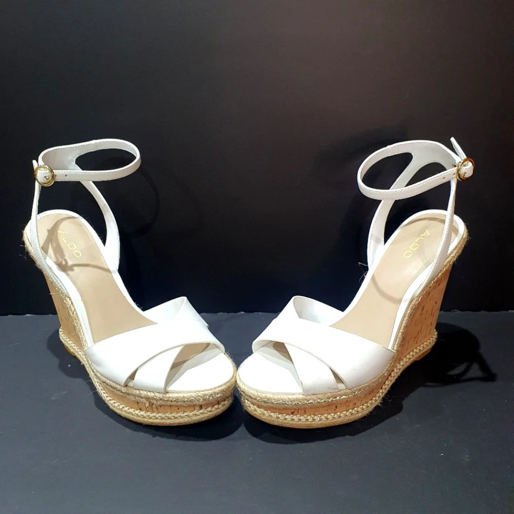 Aldo Like-New White Wedge High Heel Sandal  - Picture 3 of 9